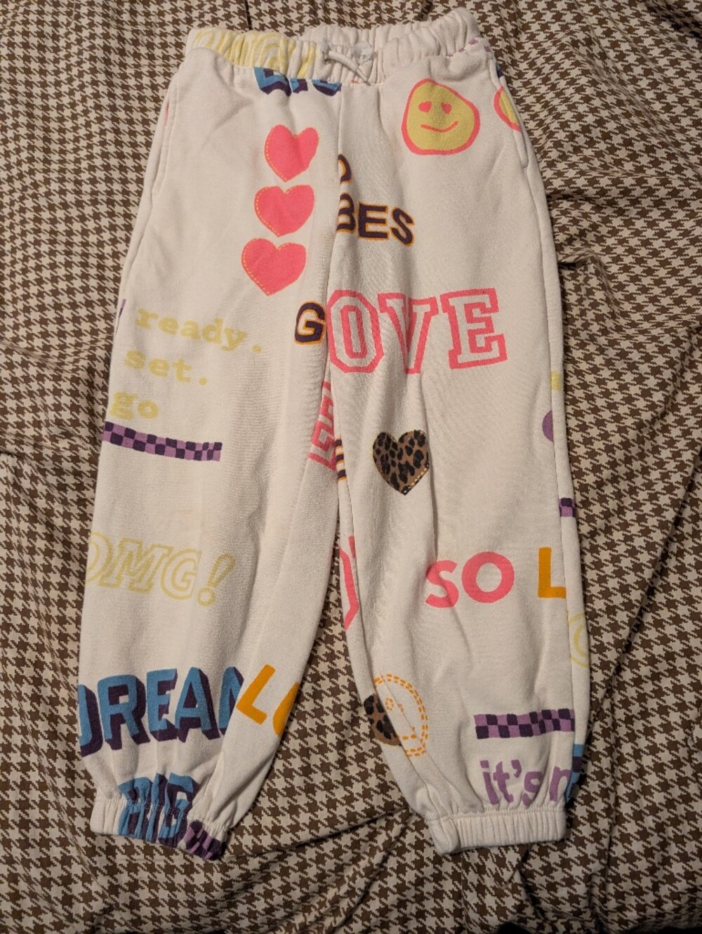 Old Navy White Sweatpants with Multicolor Hearts & Smiley Prints